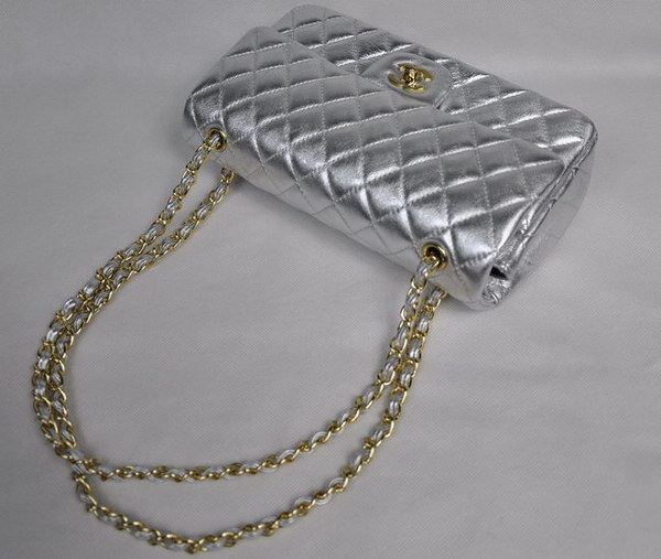 AAA Chanel Classic Flap Bag 1112 Light Silver Leather Golden Hardware Knockoff